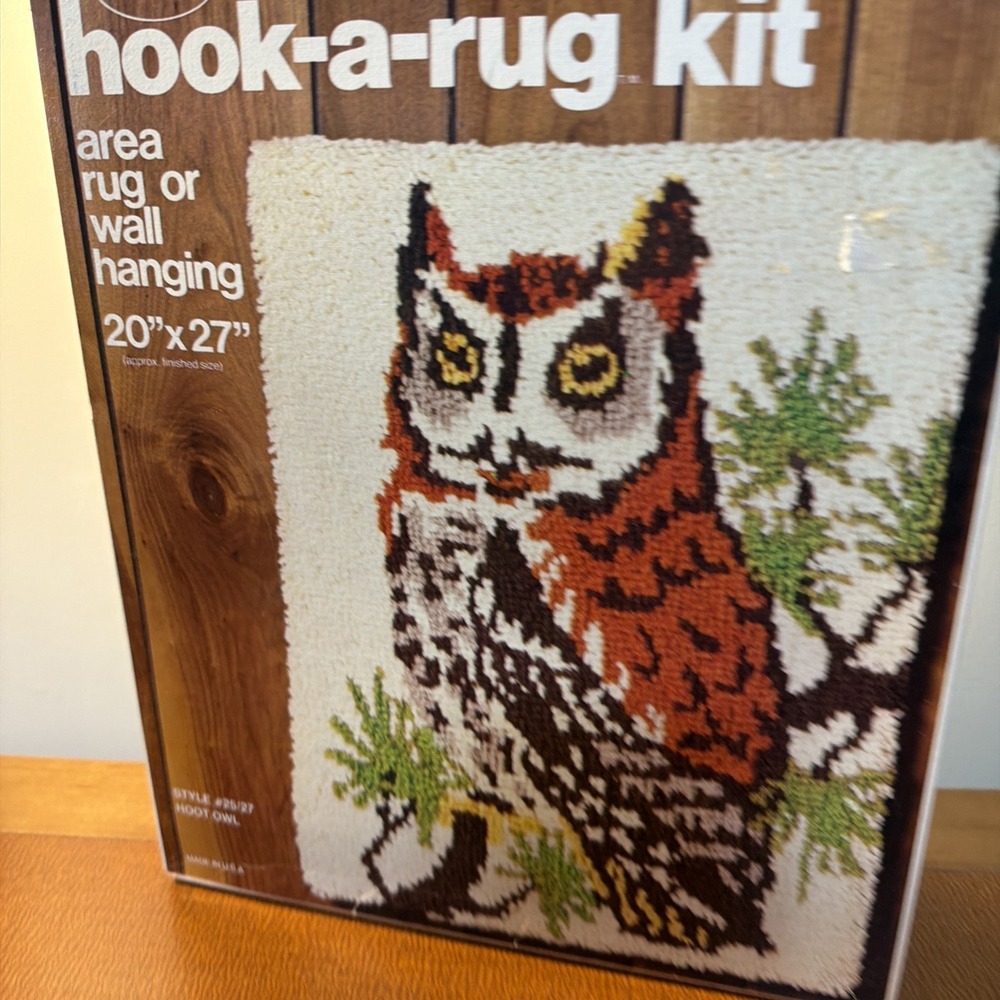 Vtg Malina  Hoot Owl Hook-A-Rug Kit 20x27  Latch Hook Wall Hanging New 1970s